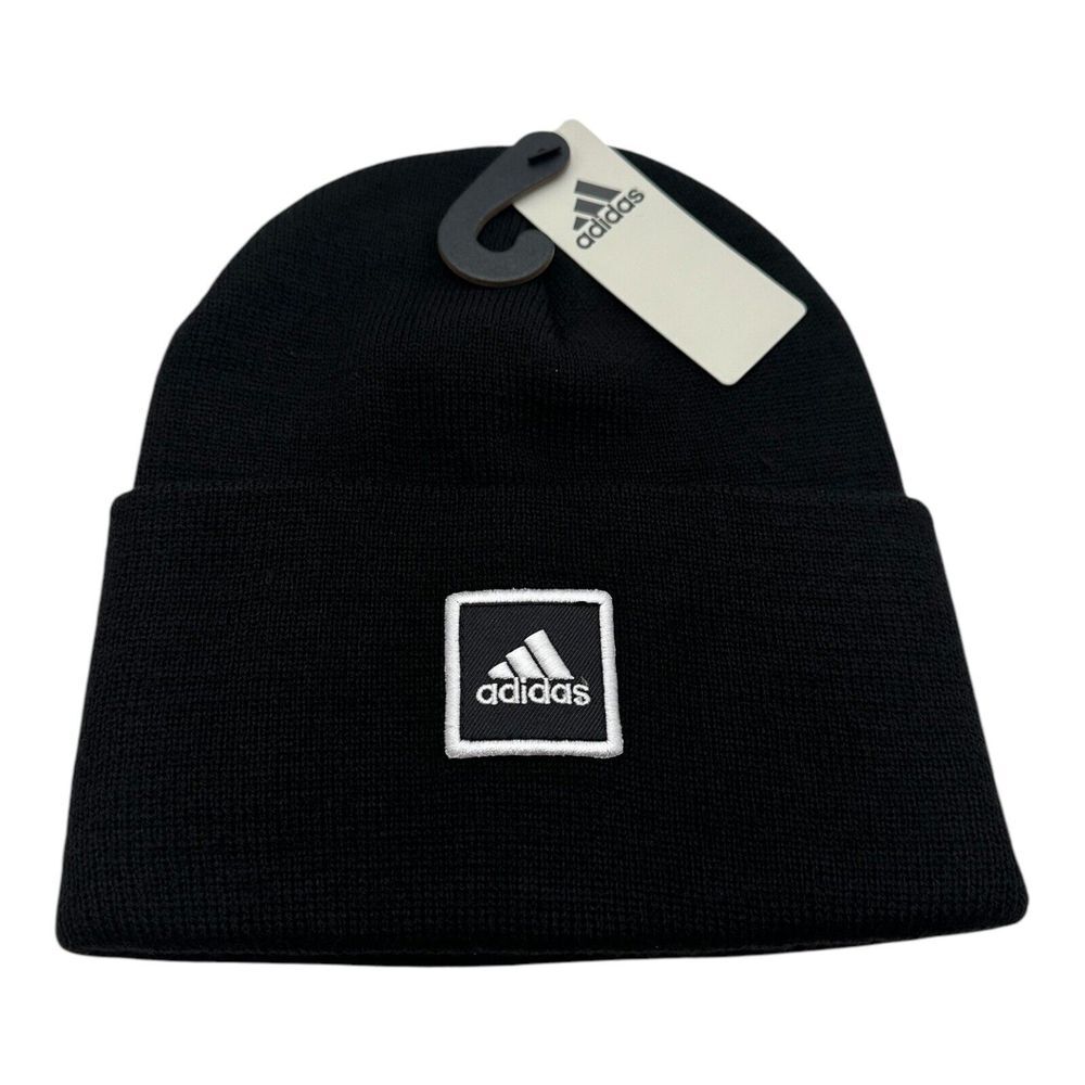 Adidas Men's Wide Cuff Folded Knit Beanie Hat Black One Size